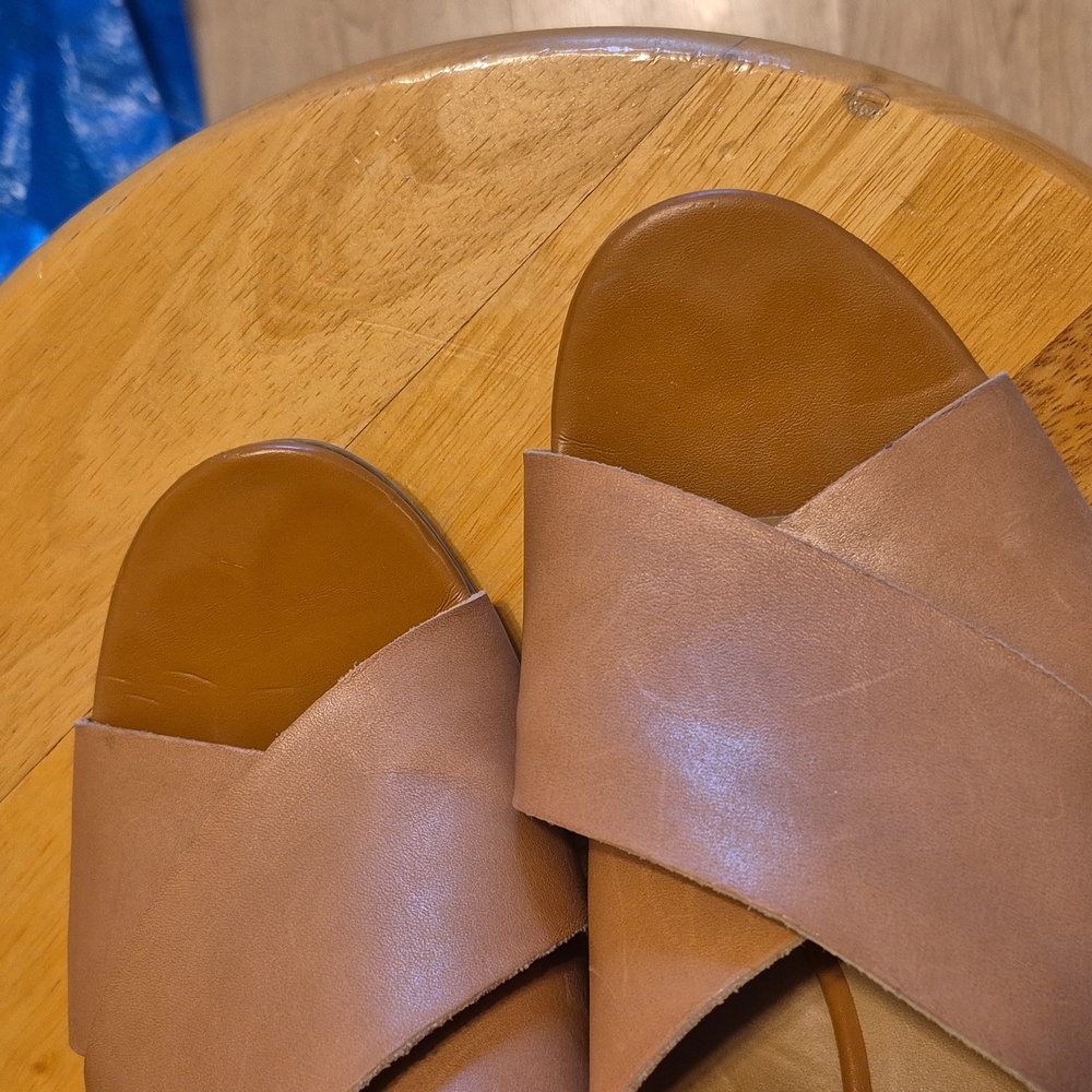 Franco Sarto Light Brown Leather Thick Strap Wedges - Picture 4 of 11